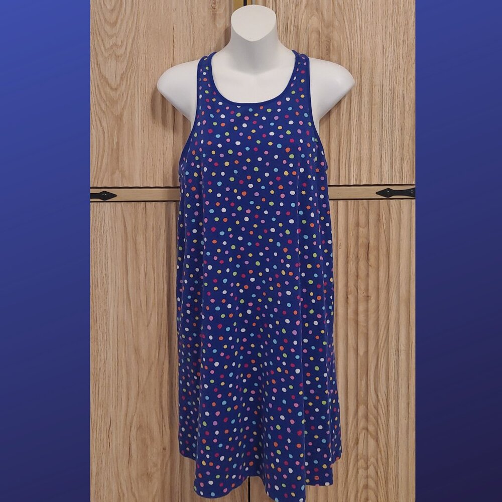 Lands’ End XL (16) Racerback Polka Dot Tank Dress – Royal BL/Multicolor